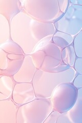 Poster - Translucent bubbles create a delicate web-like structure with soft pink and blue colors, showcasing an ethereal atmosphere in a tranquil environment
