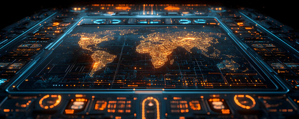  - Global network, digital map, futuristic interface
