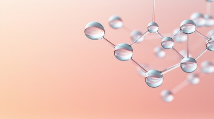 Poster - Water droplets cling to a molecular structure against a soft pastel background, creating a delicate and intriguing scientific composition in daylight