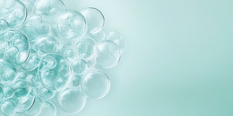 Poster - Clear bubbles of various sizes drift across a soothing light green backdrop, creating a tranquil visual effect that invites relaxation and peace