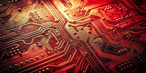 Poster - Vintage Red Circuit Board Background - Retro Tech Texture
