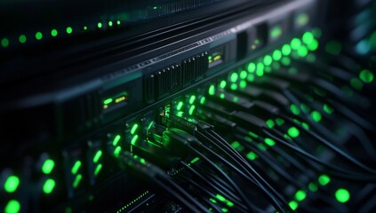 Fototapete - Server Rack Detail with Green LEDs