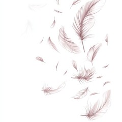 Aufkleber - Floating Feathers: Gentle Descent of Plumage in a Serene White Backdrop, Ethereal and Airy Lightness of Artistic Rendition