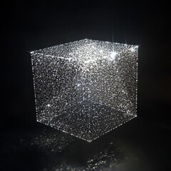 Aufkleber - Radiant Cube: A Sparkling Geometric Object Composed of Numerous Bright White Points Against a Dark Background