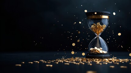 Poster - Hourglass with coins flowing instead of sand, visually representing the concept of time as money in business strategy.
