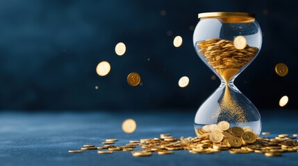 Poster - Hourglass with coins flowing instead of sand, visually representing the concept of time as money in business strategy.
