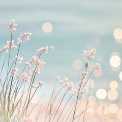 Poster - Soft Hues of Summer: Grasses, Bokeh Lights and a Dreamy Landscape in Serene Colors, Evoking Peace and Tranquility