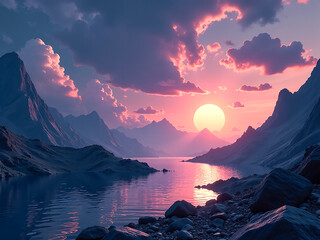 Wall Mural - sci-fi background. mountains moon planet, fantastic background for design, posters, posters, notebooks, puzzles.