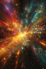 Poster - Radiant Burst of Cosmic Energy Abstract Art with Dazzling Light Streaks and Vibrant Colors in a Dynamic Composition