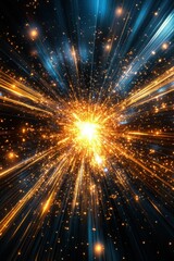 Poster - Abstract cosmic burst with radiant light streaks on deep blue background creating a dynamic and energetic visual effect perfect for science fiction themes