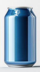 Poster - Sleek blue aluminum can with a modern aesthetic reflecting light in a studio setting for beverage packaging design