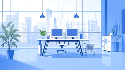 Poster - Modern office workspace with city view (7)