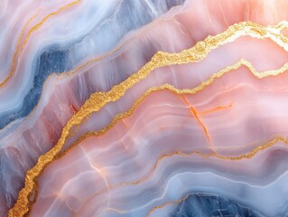 Poster - Elegant agate texture with golden veins flowing through pink and blue hues creating a luxurious backdrop for design