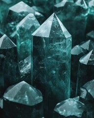 Poster - Captivating teal crystal formations in a mesmerizing display of geological wonders and mineral beauty