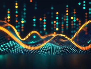 Fototapete - Dynamic wave patterns of light digital environment abstract visualization futuristic concept close-up view