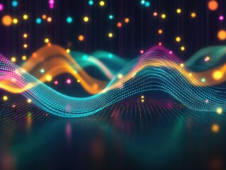 Poster - Dynamic light waves dancing in a digital landscape vibrant colors abstract art studio creative design