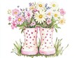 © Renat - Fashion spring illustration with polka dot pink rubber boots and cactus flowers for design