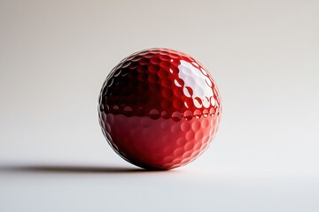 Poster - Glossy red golf ball on a neutral background with soft lighting creating a professional studio shot