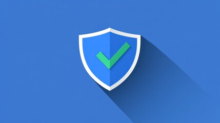 Poster - Simple shield icon with checkmark, security, approved, quality assurance, digital design, flat style