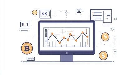 Digital monitor with cryptocurrency and financial data, showing market trends, use in business presentations