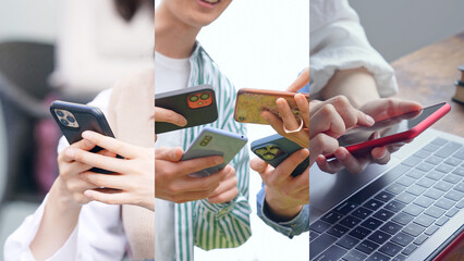 Poster - smartphone, smartphone, smart phone, mobile phone, technology, network, app, mobile, people, person, people, user, SNS, search, email, collage, title, template, image, advertisement, 5G, communication
