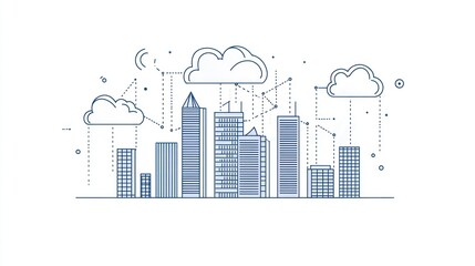 Poster - Abstract cityscape connected to clouds, digital city concept, background for technology