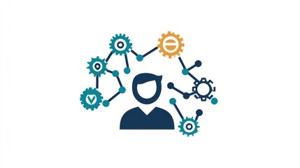 Poster - Abstract human connection with gears, innovation, and technology