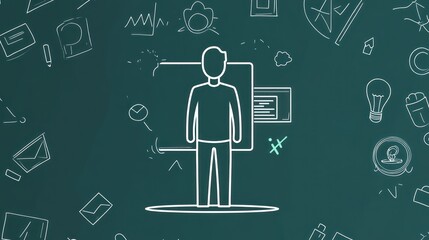 Poster - Person standing in front of digital workspace, abstract background