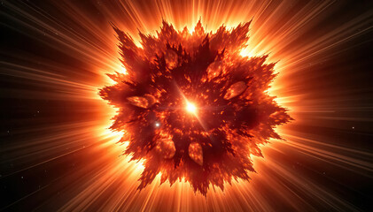 Poster - radiant explosion of light and energy radiating outwards with intense heat and brilliance in deep space