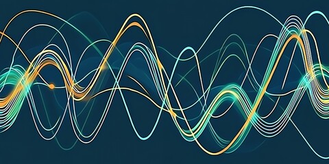 Poster - Abstract Teal and Gold Wave Lines Swirling Design Background