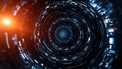 Fototapete - Futuristic circular tunnel with digital elements sense of depth and technological advancement