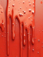 Poster - Viscous Red Paint Drips and Bubbles on Textured Surface Abstract Art Creative Backdrop Intense Hue Artistic Expression Dynamic Flowing Texture