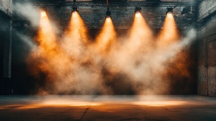 Poster - Theatrical floodlights shining onto an empty performance space, highlighting subtle textures in the background.