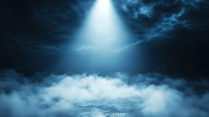 Poster - Intense spotlight shining from above, casting a dramatic focal point on a misty stage.