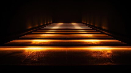 Poster - Rows of warm spotlights arranged in a symmetrical pattern, shining onto a dark stage floor.