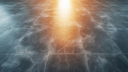 Poster - Elegant gray stone floor tiles with subtle cracks and a radiant light source creating a modern and clean aesthetic for interior design