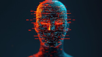 Poster - Abstract Representation of Digital Human Figure with Glowing Data Elements and Vivid Colors