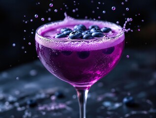 Aufkleber - A vibrant cocktail in a glass with blueberries and a splashing effect.