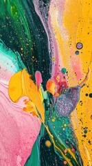 Aufkleber - Vibrant abstract art featuring colorful paint swirls and splatters creating a dynamic and textured background perfect for creative designs