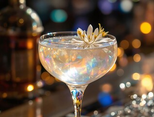 Aufkleber - A beautifully crafted cocktail served in an elegant glass, adorned with a delicate flower.
