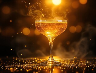 Poster - A sparkling cocktail glass filled with a golden liquid and surrounded by a soft, glowing ambiance.