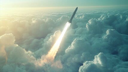 Aufkleber - This rocket soars through clouds on a suborbital space tourism flight, highlighting new travel options.