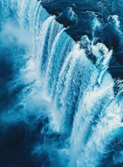 Poster - Majestic Waterfall Cascading Down Rocky Cliff Into Turquoise Waters Surrounded By Nature's Serenity and Beauty Captured from Above