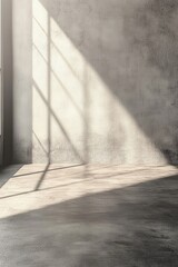 Poster - Sunlight Streaming Through Window Casting Shadow on Textured Wall and Floor in Empty Room Interior Design