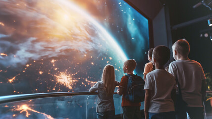 Aufkleber - This Kids watch in awe as Earths stunning space projection sparks their interest in space tourism.