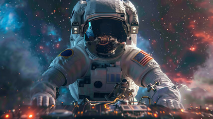 Aufkleber - This Astronauts interact with cutting-edge tech in a lively space, highlighting future tourism. DJ