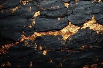 Poster - Dramatic black stone texture with golden veins elegant natural pattern for luxury background design
