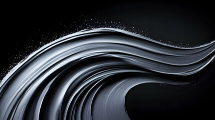 Poster - Abstract liquid silver wave flowing gracefully against a black background, creating a sense of elegance and motion.