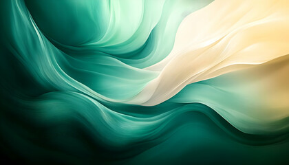 Poster - An abstract composition featuring soft waves of green and beige colors, perfect for backgrounds and creative projects.