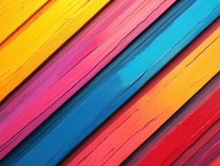Aufkleber - Vibrant painted wooden planks creating a colorful diagonal pattern perfect for backgrounds and designs